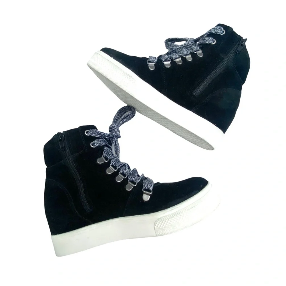 Steve Madden Catch Black Genuine Suede Leather Hidden Wedge Sneaker Bootie 6.5 M - Picture 6 of 11